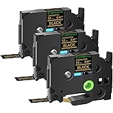 GREENCYCLE 3 Pack Compatible for Brother Ptouch Label Maker Tape TZe TZ Tape TZe-334 TZ-334 12mm 0.47 Laminated Gold on Black TZe334 TZ334 Label Tape for PT-D600VP PT-P750W PT-2730VP PT-D450