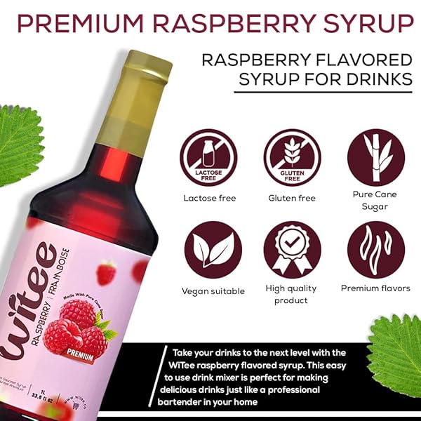 WITEE PREMIUM RASPBERRY SYRUP/FLAVOR CONCENTRATE – 1 LITRE / 33.8 FL OZ