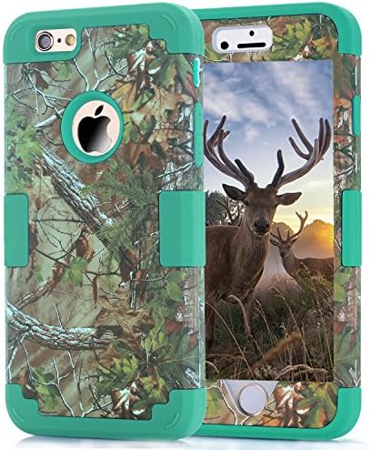 3-P iPhone 6/6S (4.7inch) Case,Harsel Heavy Duty Rugged Impact Resistant Hybrid 3 Layer Fully Sealed Armor Protective Camo Deer Tree Pattern Case Hard Shockproof Cover for iPhone 6/6S (Teal-Forest)