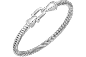 BOLAGTIER Stainless Steel Twisted Cable Wire Bracelets with Hook Adjustable Cuff Bangle Bracelet Vintage Jewelry Gift for Women