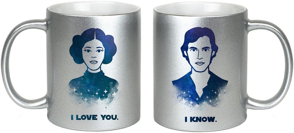 Princess Leia & Han Solo Inspired"I Love You/I Know" Pair of 11oz Silver Ceramic Coffee Mugs