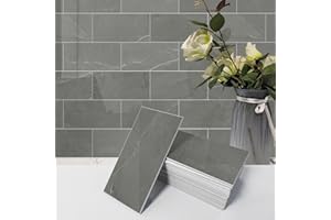 Avant Decor | Sample Tile | Stone Composite Subway Stone Texture Tiles | Peel and Stick Kitchen Backsplash Tiles | Wall Tiles | 3” x 6” | Bex Metro Glossy Slate, Single Tile