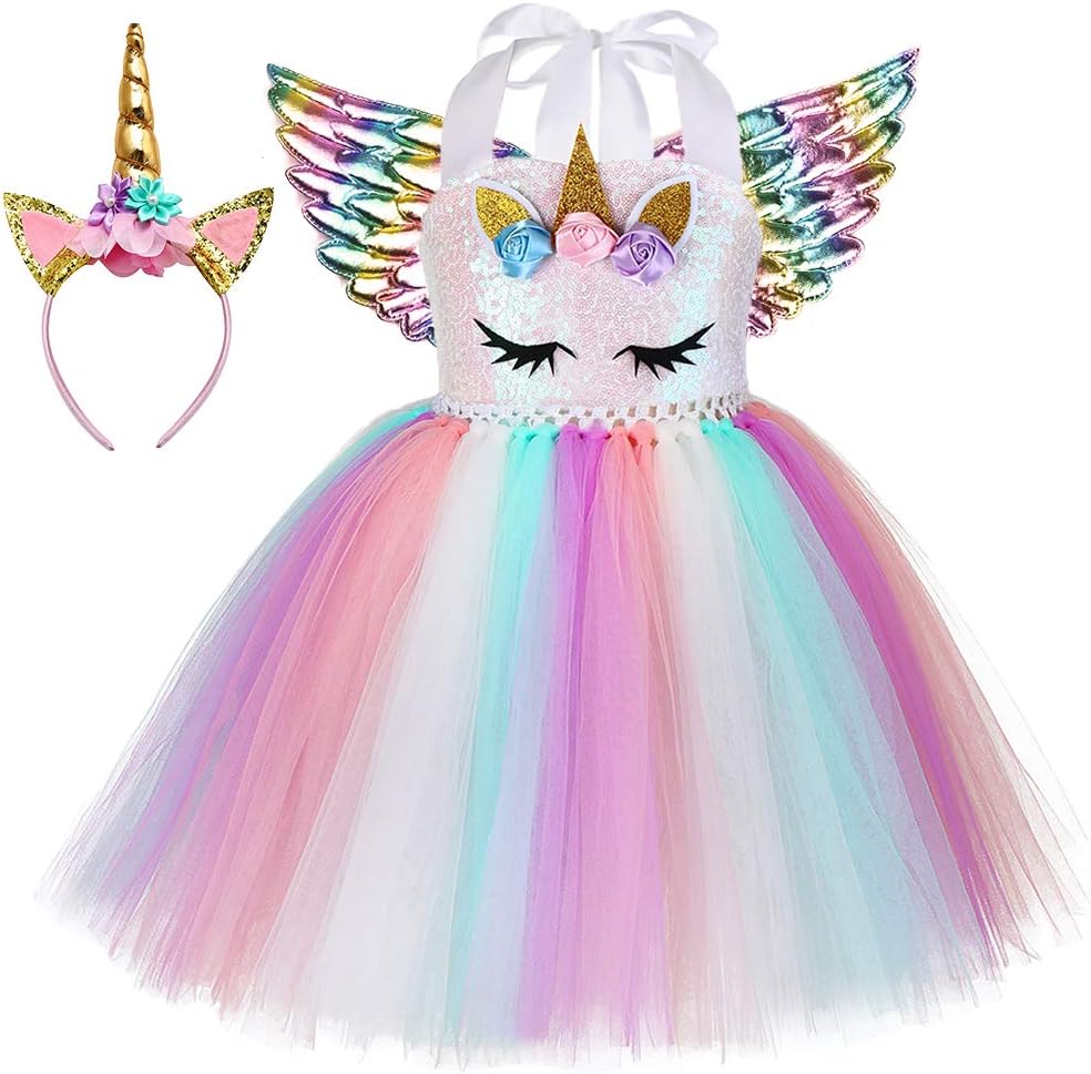 Unicorn Tutu Dress Costume for Girls Halloween Birthday Party Outfit Costumes for Toddler Kids with Accessories