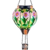 DREAMSOUL Hummingbird Hot Air Balloon Solar Lantern | Hanging Solar Lanterns Outdoor with Flickering Flame Light, Metal Glass Lantern Suitable for Patio Yard and Tree