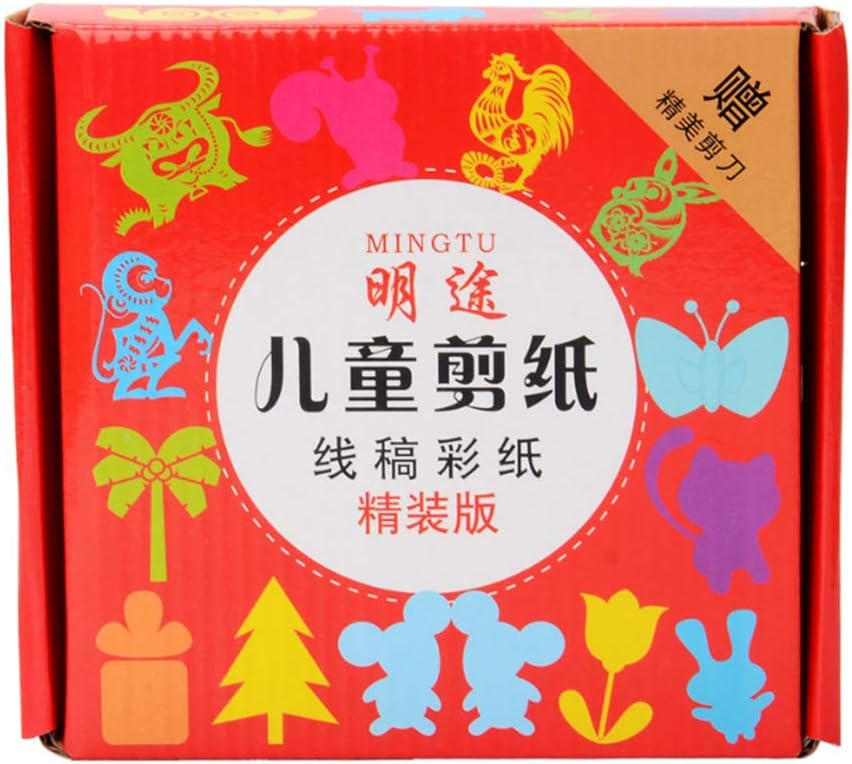 Ruiting 96 Pages Paper Cut Color Set Nursery DIY Early Educational Kirigami Cutting Fun Scissor Ability Activity Books Toys with a Child Safe Scissors Lines Office Supplies