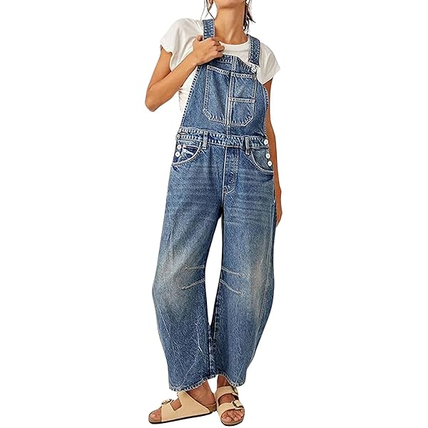 Amazon.com: Ladyful Women's Denim Overall Casual Straight Wide Leg