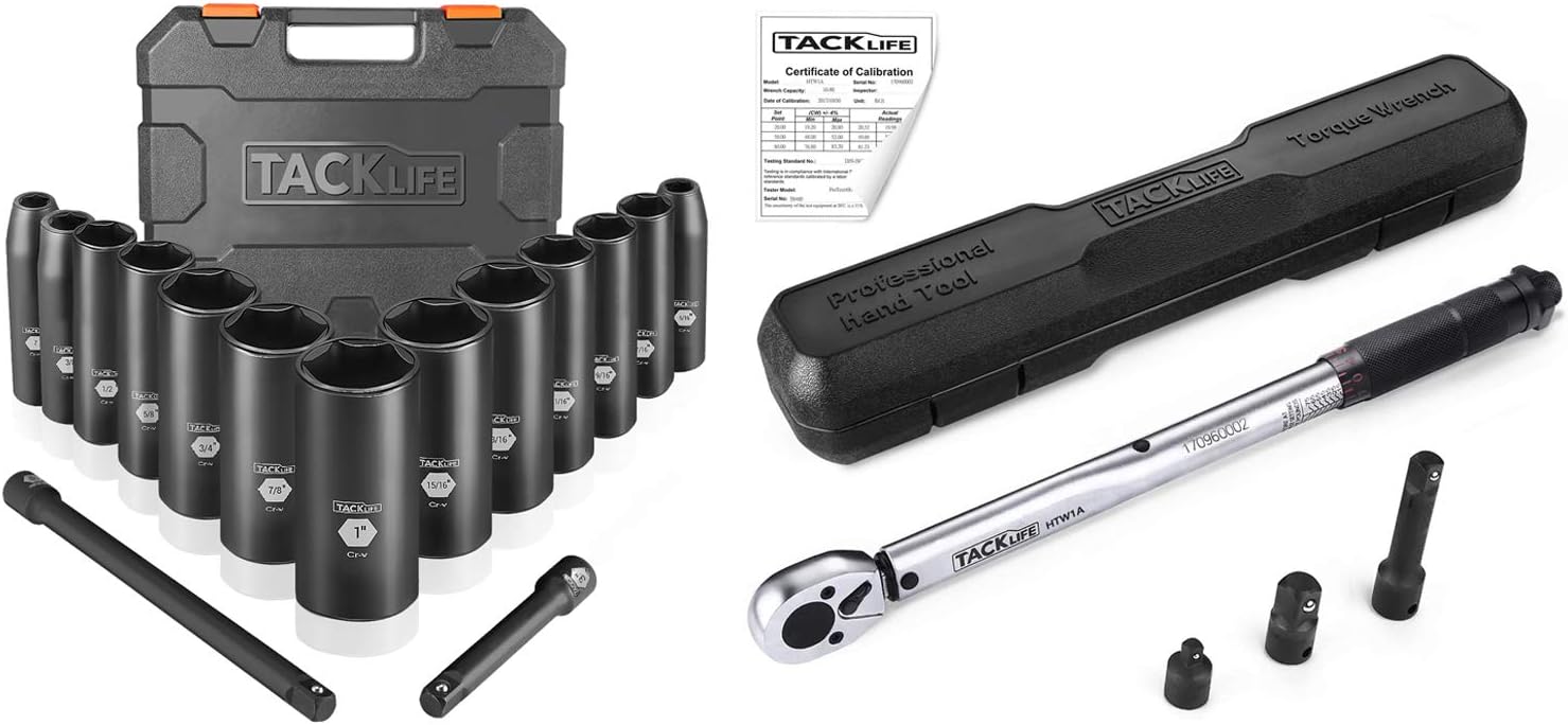 TACKLIFE 3/8inch Drive Impact Socket Set SAE and 3/8'' Drive Click