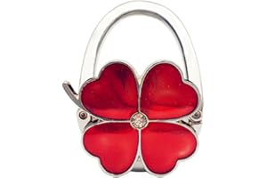 JewelBeauty Four Leaf Clover Design Foldable Handbag Hanger Folding Purse Table Hook Holder (red)