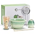 Buucup Japanese Matcha Set, Matcha Bowl with Spout, Matcha Whisk and Holder, Bamboo Matcha Scoop and Stainless Steel Sifter - 5 Pcs Gradient Green Matcha Kit for Matcha Lover