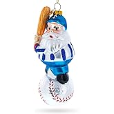 Santa The Baseball Player Blown Glass Christmas Ornament