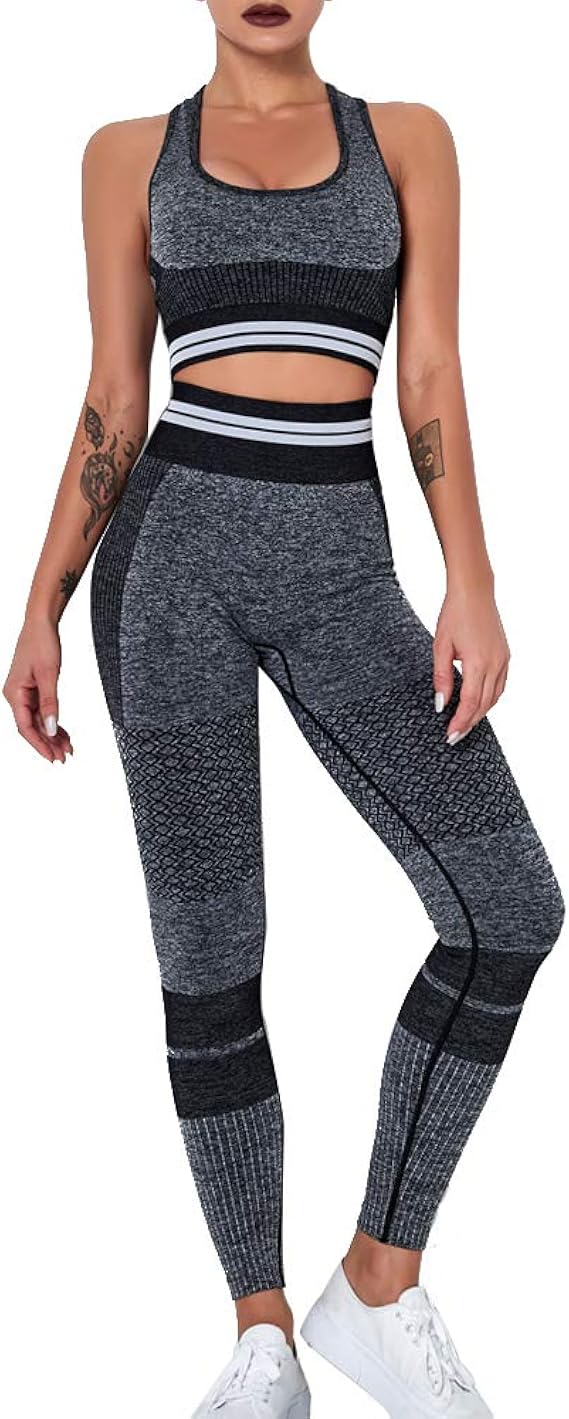 Amazon Nantew レディース トレーニングセット 2ピース トラックスーツ ハイウエスト ヨガ ランニング レギンス スポーツブラ ジム服 Us サイズ Large カラー ブラック フィットネス トレーニング ロングパンツ 通販