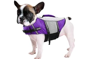 Queenmore Dog Life Jacket Swimming Vest Lightweight High Reflective Pet Lifesaver with Lift Handle, Leash Ring Purple,S