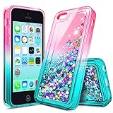 iPhone 4S Case, iPhone 4 Glitter Case for Girls Kids Women, NageBee Liquid Quicksand Waterfall Floating Sparkle Shiny Bling Diamond Cute Case for iPhone 4/4S -Pink/Aqua