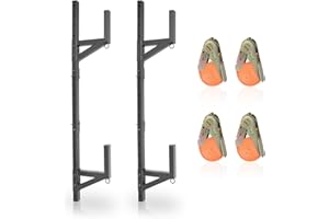 HUGEBO Adjustable Trailer Ladder Rack, Heavy Duty Side Mount with 4 Ratchet Straps, Fit for Open and Enclosed Trailer Side Walls - Carry 2 Ladders