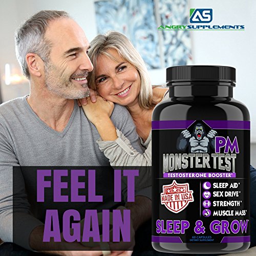 Angry Supplements Monster Test PM Testosterone Booster Plus Sleep Aid-Jack T-Levels All Natural, Made in USA, Powerful and Potent Ingredient, Boost Energy and Performance in Gym and Bedroom (1-Bottle)