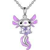 Hancock Axolotl Birthstone Necklace Sterling Silver Axolotl Pendant CZ Animal Jewelry Birthday Gifts for Women