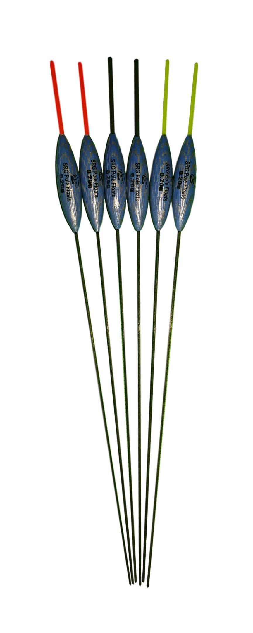 SRG Pole Floats SRG002 Pack of 6 x Pole Floats choose from (0.2g / 0.3g / 0.4g / 0.5g) (6 x 0.2g (6 x Yellow Tip))