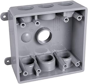 Hubbell-Bell PDB77550GY Two-Gang Weatherproof Box Seven 1/2 or 3/4-Inch. Threaded Outlets, Gray Finish