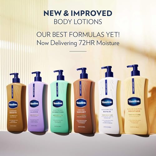VASELINE INTENSIVE CARE CALM HEALING BODY LOTION 3 COUNT FOR DRY SKIN MADE WITH ULTRA-HYDRATING LIPIDS AND LAVENDER EXTRACT TO HEAL AND RESTORE DRY SKIN 20.3 OZ