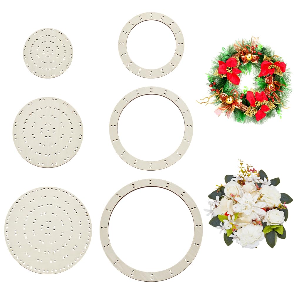 FINGERINSPIRE 6 Styles Round Wooden Wreath Boards Circular Wood Wreath Forms Wedding Christmas Wreath Frames for Craft Macrame Flower Boards for Mesh Wreath Form DIY Wreath Decor Supplies for Holiday