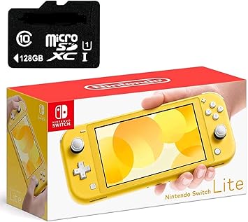 Amazon.com: Consola de juegos Nintendo Switch Lite, amarillo, pantalla táctil de 5,5 pulgadas, almohadilla de control Plus integrada, tarjeta micro SD de 128 GB, altavoces integrados, conector de audio de 0.138 in.: