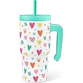 Heart Design Kid 20oz Tumbler with Handle and Silicone Straw Lid, Insulated Stainless Steel Cup, Gift for Kids Girls, Gifts Idea for Birthday Christmas Back to School
