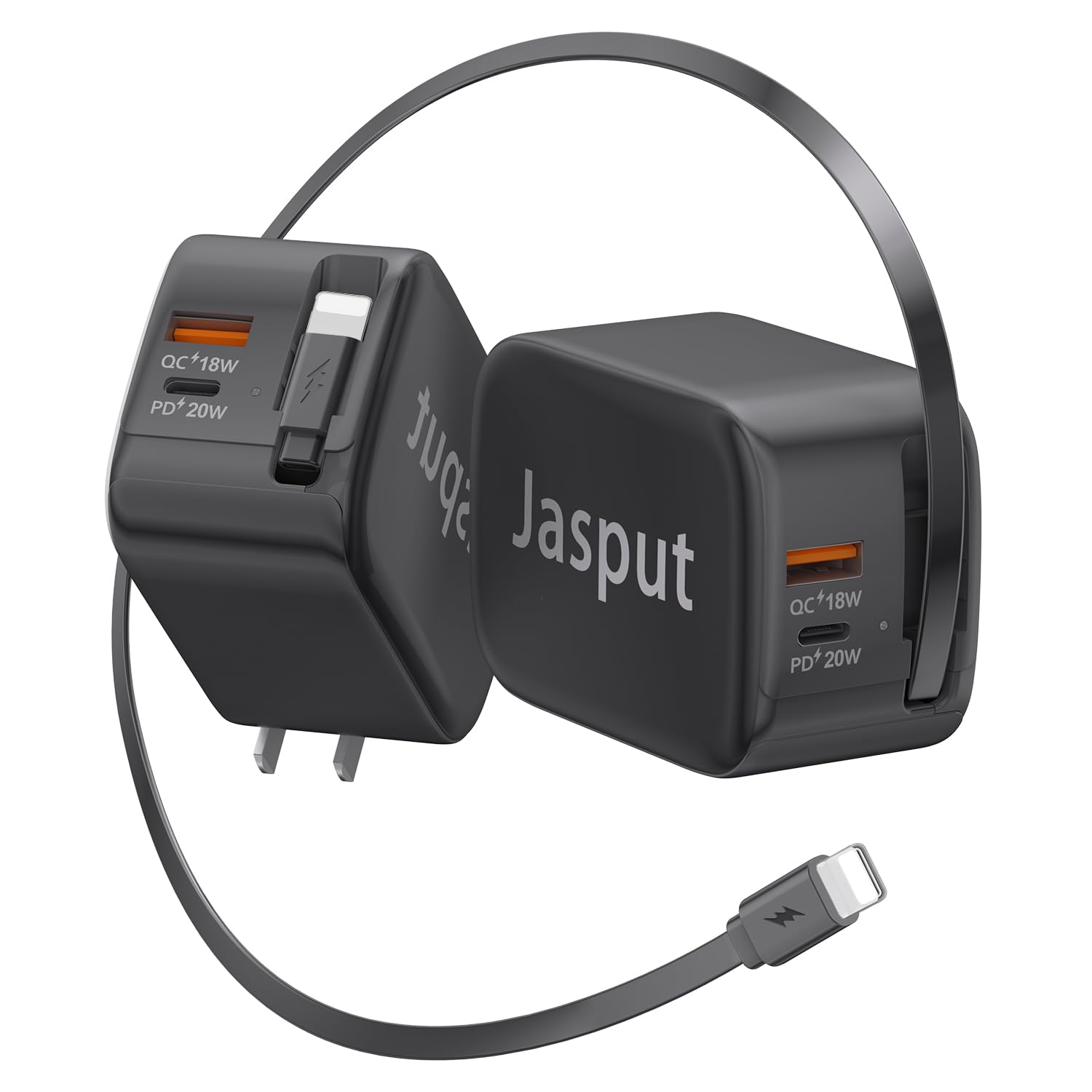 3 in 1 Retractable Wall Charger with Cable, 40W Fast Retractable Phone Charger Wall Plug with Dual USB Port,Portable USB Chargers Block for iPhone 14/13/12/11, iPad