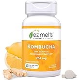 EZ Melts Dissolvable Sugar-Free Kombucha Tablets with SCOBY & Apple Cider Vinegar, Gut Health Supplements for Men & Women, Ginger Lemonade Flavor, 2-Month Supply - 1 Pack