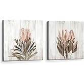 Flower Canvas Wall Art Picture: Blossom Protea Floral Painting Print Rustic Wildflower Artwork Bathroom Living Room Decor