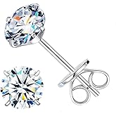 Kiethleasa Moissanite Earrings for Women, 18K White Gold Plated 925 Sterling Silver Earrings Hypoallergenic , 1 Pair Round Cut D Color VVS1 Clarity Lab Created Moissanite Stud Earrings for Sensitive Ear 0.2CT-1CT