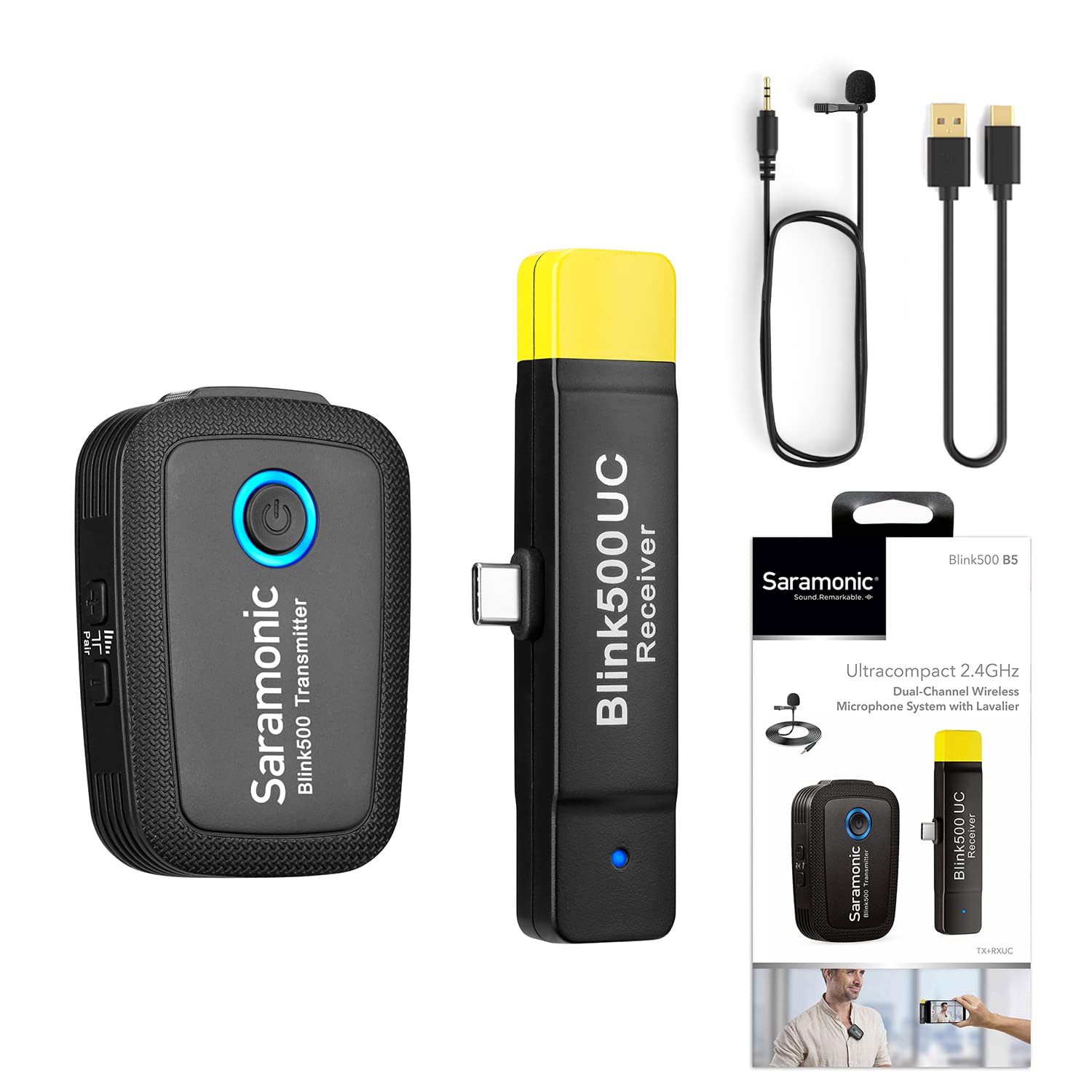 Saramonic Blink500 B5 2.4GHz Ultracompact Wireless Lavalier Microphone System Plug&Play USB-C Receiver for Android Devices