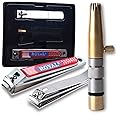 ROYAL [Made in Korea] NO Battery,3 Pcs Nose Hair Trimmer Set,Value Pack(Nose Hair Trimmer with 2 Nail Clippers) The Best Gift for Family, (Black&Brass)