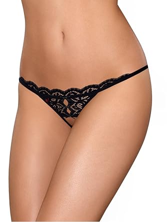 Obsessive extravaganter Ouvert-String aus verführerischer Spitze, schwarz