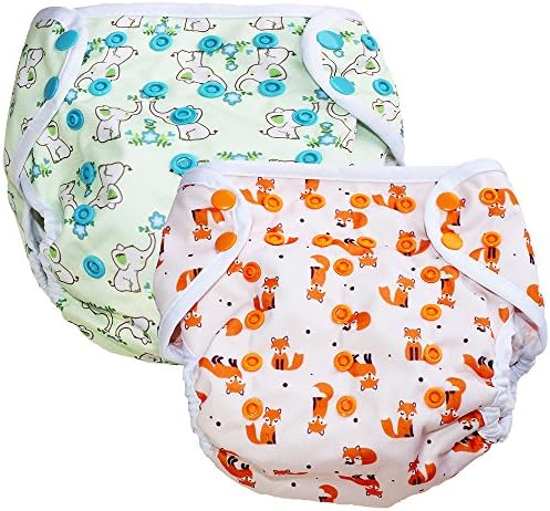 Swim Diapers 2 Pack - Reusable Washable & Adjustable for Swimming lesson & Baby Shower for 0-3 Years Old Boys and Girls One Size Fits All (Animals)