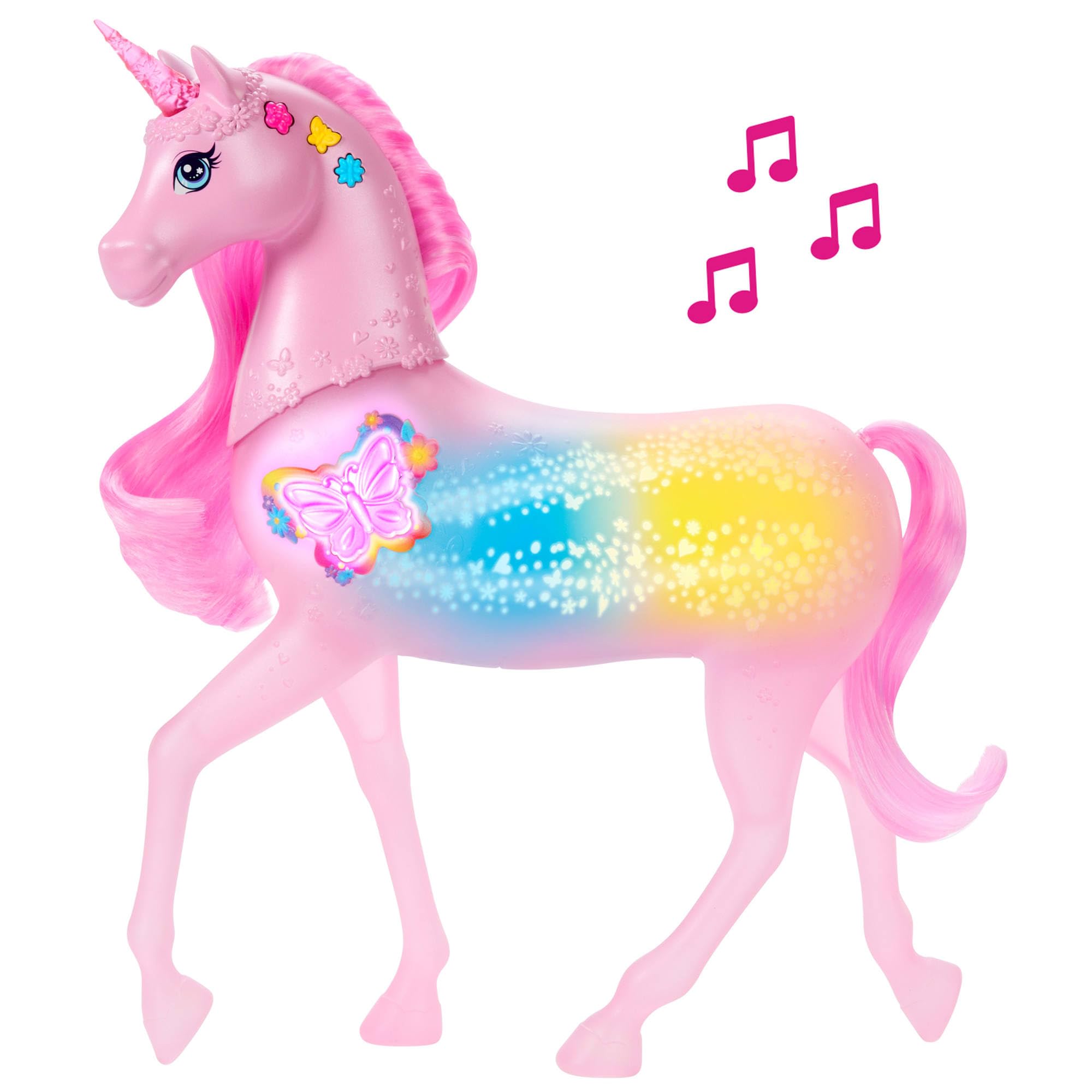 Barbie funkelnd leuchtendes Einhorn mit 20 interaktiven Kombinationen aus Lichteffekten, Geräuschen und Musik, zum Spielen Knöpfe drücken und Kopf streicheln,JCP78 5