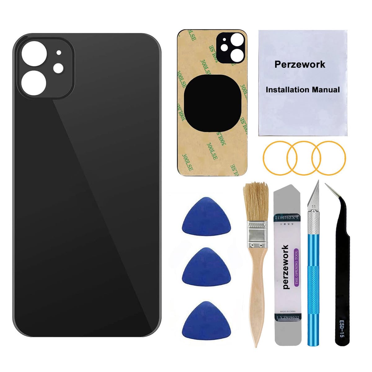 Photo 1 of Perzework OEM Rear Back Glass Replacement for iPhone 11 6.1 inches with Reparing Toolkit and Pre-Installed Adhesive (Black)