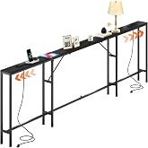 86.8"-110.5" Extendable Behind Couch Table Skinny Console Table With Outlet | Narrow Long Sofa Table with USB-C Port, 5.9" Lounge Bar Slim for Living Room, Anti-tip Kit, Easy Assembly, Modern Black