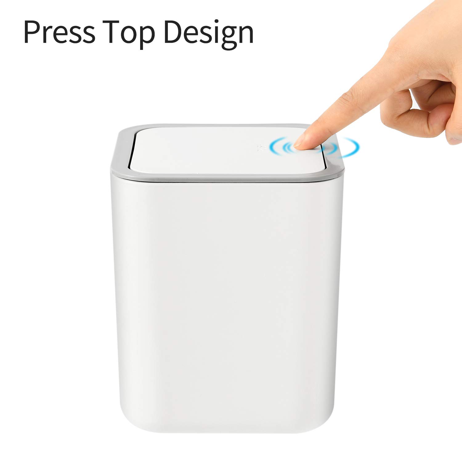 0.6 Gal Mini Desktop Trash Can with Lid, Small Square Countertop Garbage Bin, Plastic Tiny Tabletop Wastebasket for Office/Kitchen/Coffee Table, White: Industrial & Scientific
