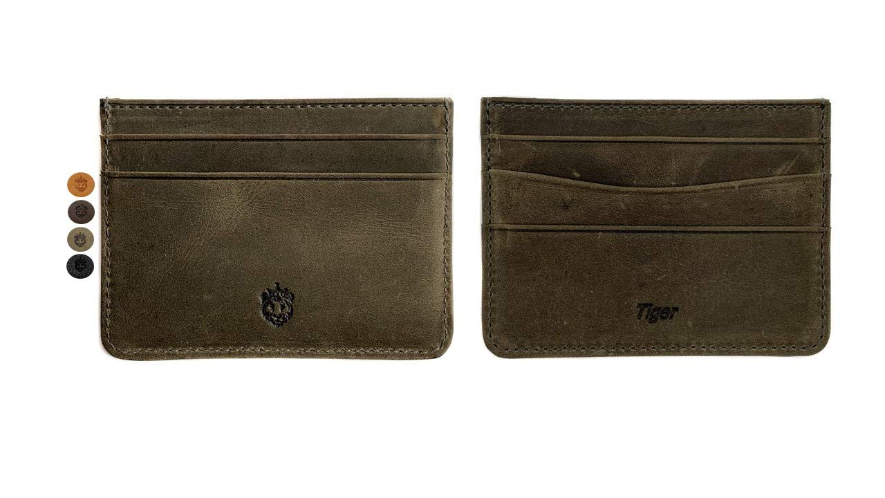 Crown & Tiger Genuine Leather Card Holder Wallet - 5 Pockets Slim Design (Crazy Light)