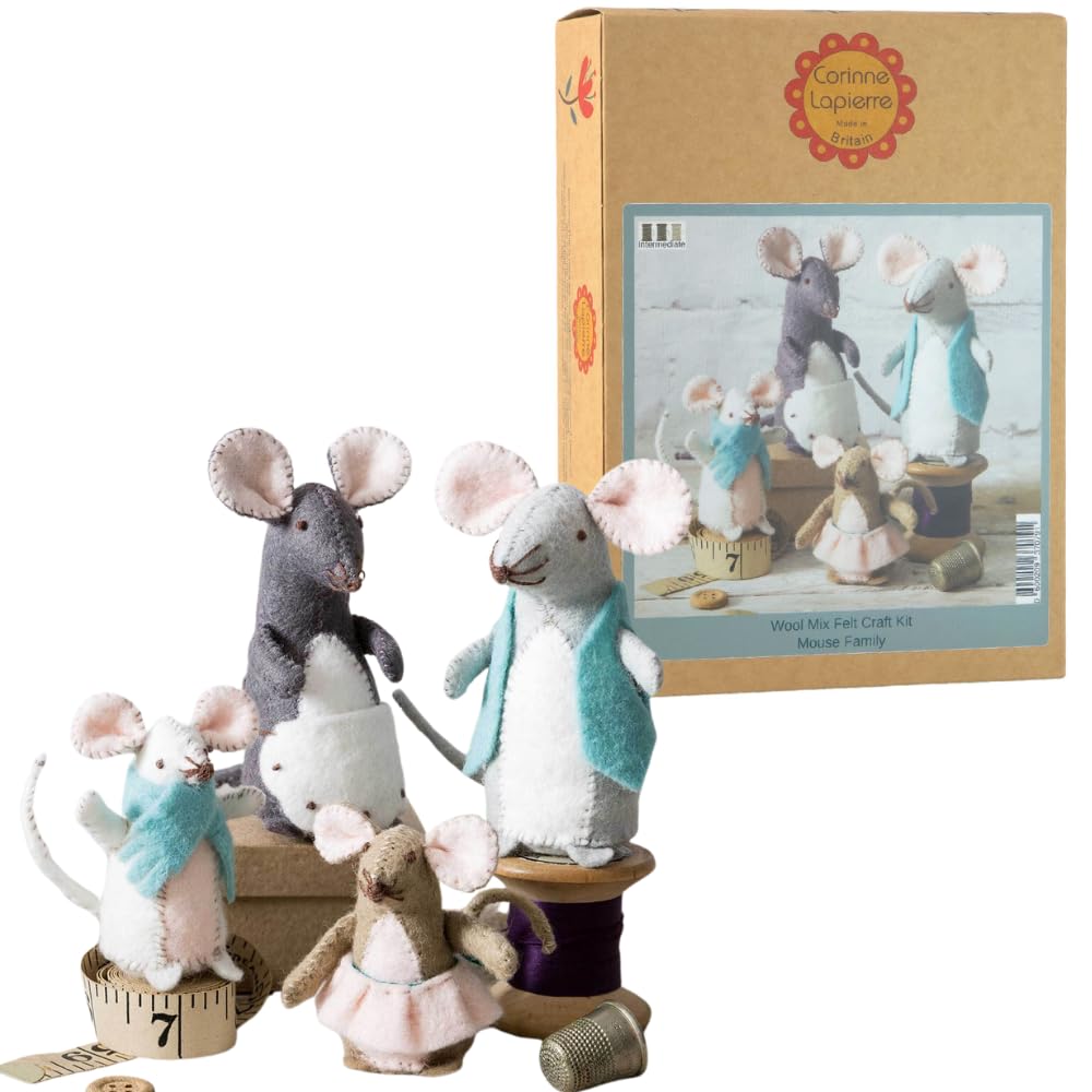 Corinne Lapierre 1 x Felt Mouse Family Sewing Craft Kit, Wool, Multicoloured, 11 x 5 x 3 cm