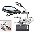 Beileshi 2.5X 7.5X 10X LED Light Helping Hands Magnifier Soldering Station,Magnifying Glass Stand with Auxiliary Clamp and Alligator Clips