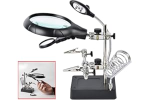 Beileshi 2.5X 7.5X 10X LED Light Helping Hands Magnifier Soldering Station,Magnifying Glass Stand with Auxiliary Clamp and Alligator Clips