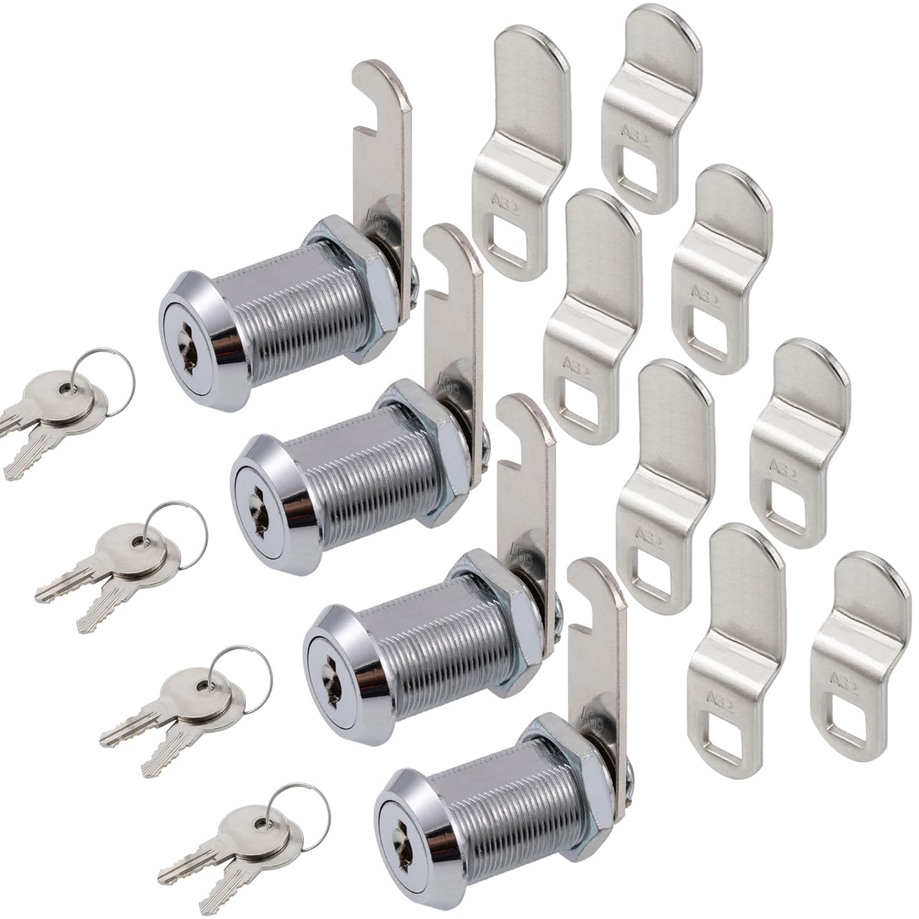 Photo 1 of WOOCH Cabinet Cam Lock, 1-1/8 Inch Keyed Alike Cam Locks Secure File Drawer Door Mailbox Tool Box Dresser RV Cylinder Replacement Lock Hardware, Fits on 1" Max Panel Thickness (4 Pack) Chrome Finish