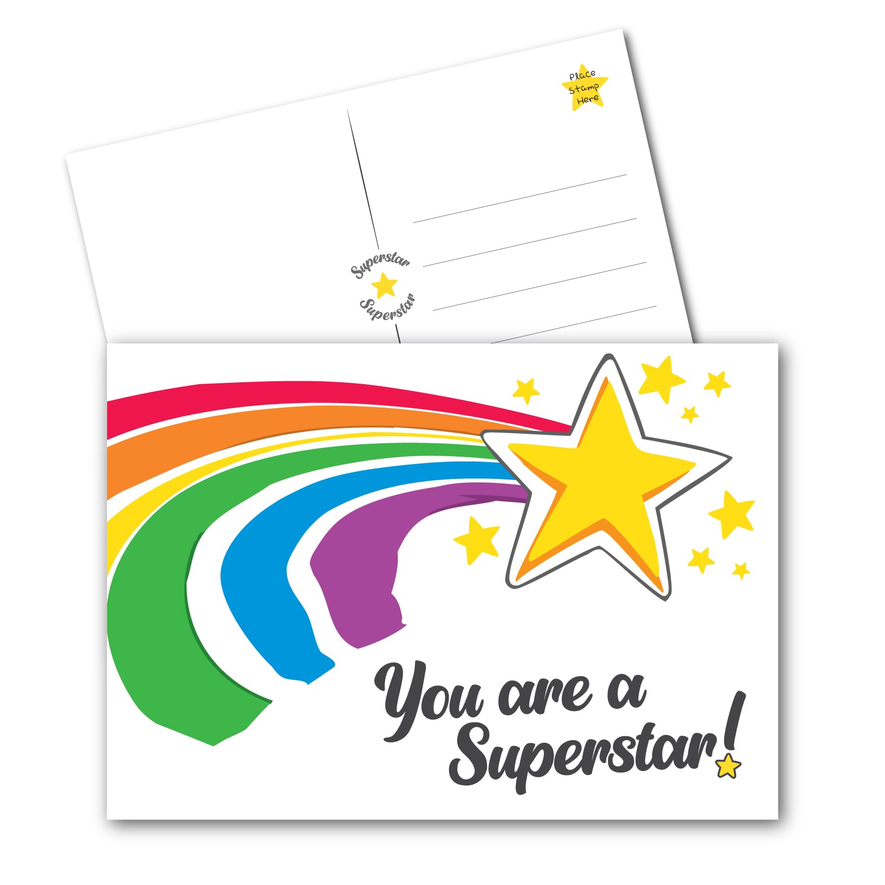 You Are A Superstar Postcards 4x6, A6 (x50 Pack) for Kids and Adults. Positive School Teacher Thanks You Cards, Kindness Cards, Employee Appreciation Affirmation Motivation card