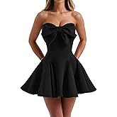 SHESEEWORLD Women's Sexy Summer A-Line Strapless Bow Dress Sleeveless Ruffle Hem High Waist Mini Dress