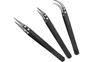 MMOBIEL 3Pcs Set Ceramic Tip Soldering Tweezers Heat Resistant 1600 C/3000 F for Electronics Repair, Jewelry, Computer, Labor
