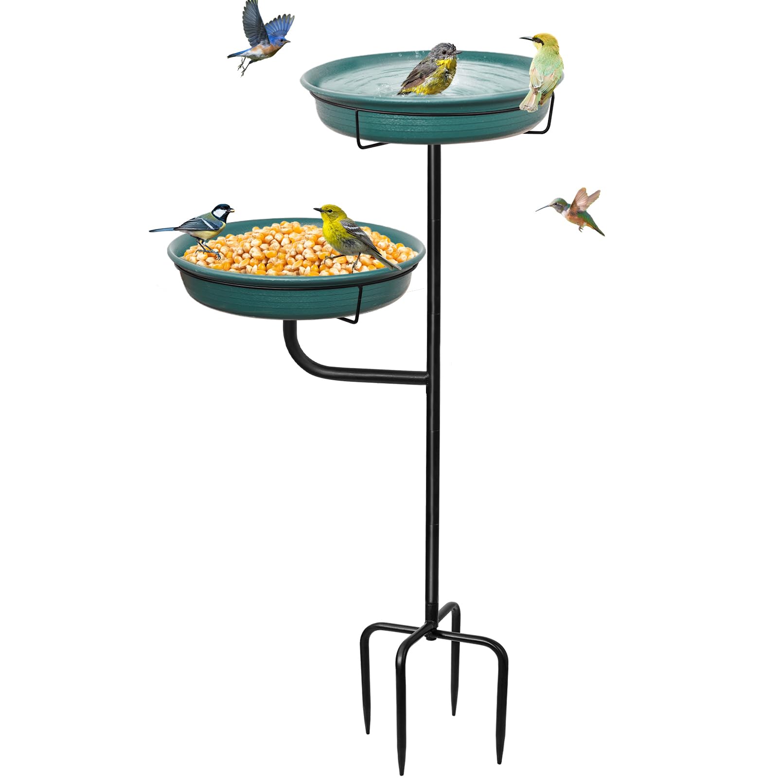 FaloStwer Freestanding Birdbaths Bowl Outdoor, Free Standing Garden Bird Bath Bird Feeder Bowl with Metal Stake, Detachable Decoration Spa Birdfeeder for Garden Patio Yard Lawn, 4 Spiky Feet(Green)