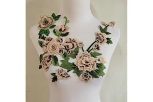 ZALALAA 3pcs Flowers Embroidered Patch Sticker for Clothing Jacket Jeans Lace Applique DIY Clothes Decorations Fabric Patches (Light Coffee C)