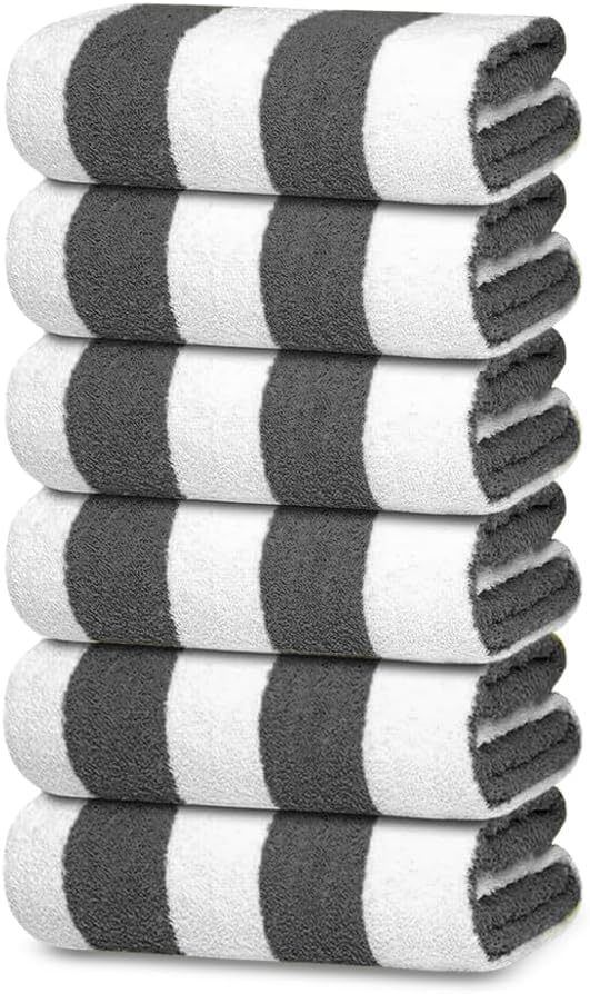 Photo 1 of TOALLA 100% Cotton Cabana Stripe Beach Towel, Pack of 6 Bath Towels, Towel 30" x60” Quick Dry Towel for, Swim, Pool, Hotel, Parties, Guests, Velour Beach Towel, Dark Grey