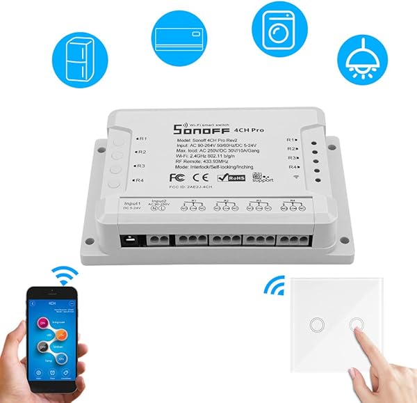 SONOFF 4CH Pro R2 ITEAD RF 433MHz 4 Gang WiFi Switch 3 Modos de Trabajo InchingSelf LockingInterlock WiFi Smart Switch Funciona con Amazon Alexa y para Google HomeNest Smart Home 2PCS